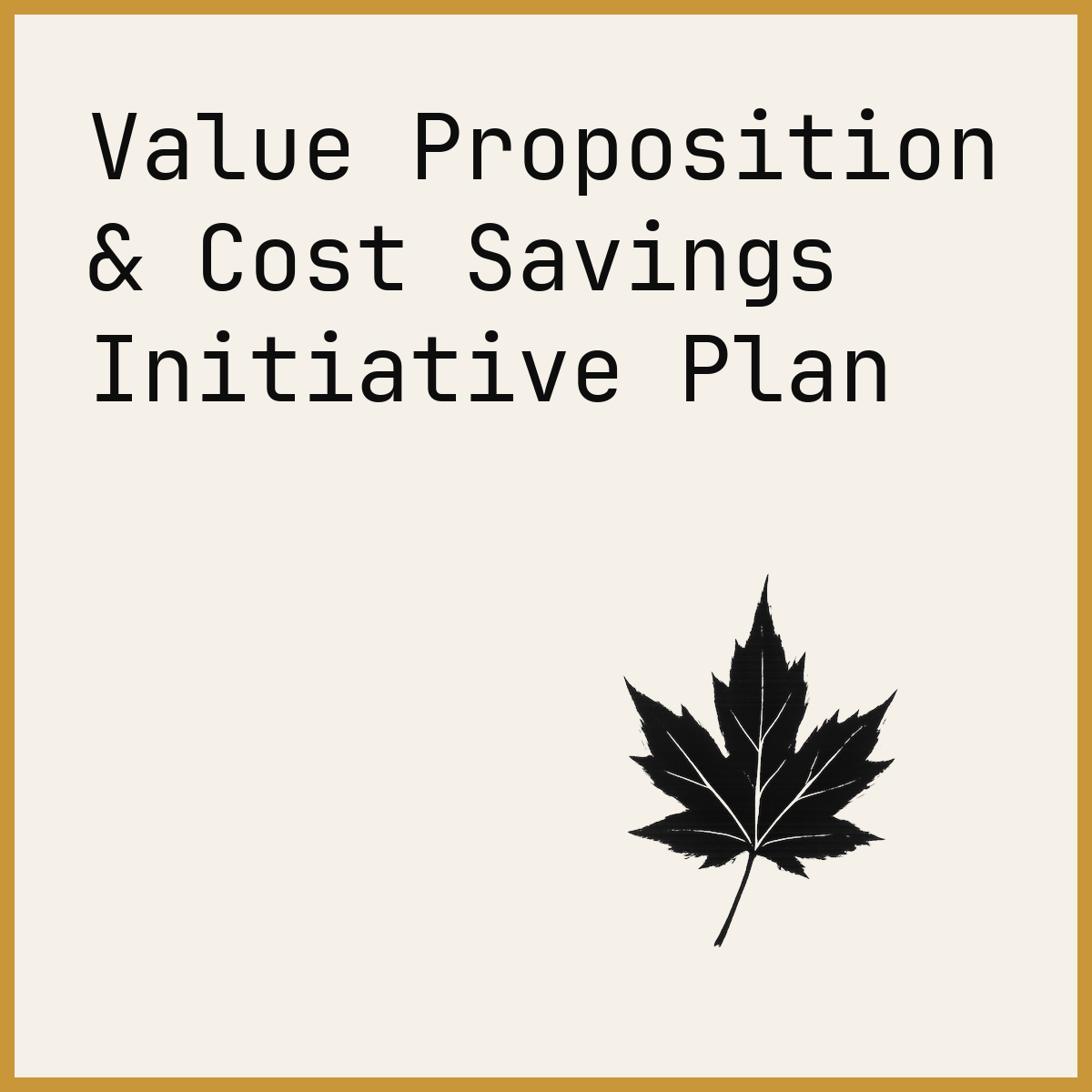 Value Proposition & Cost Savings Initiative Plan